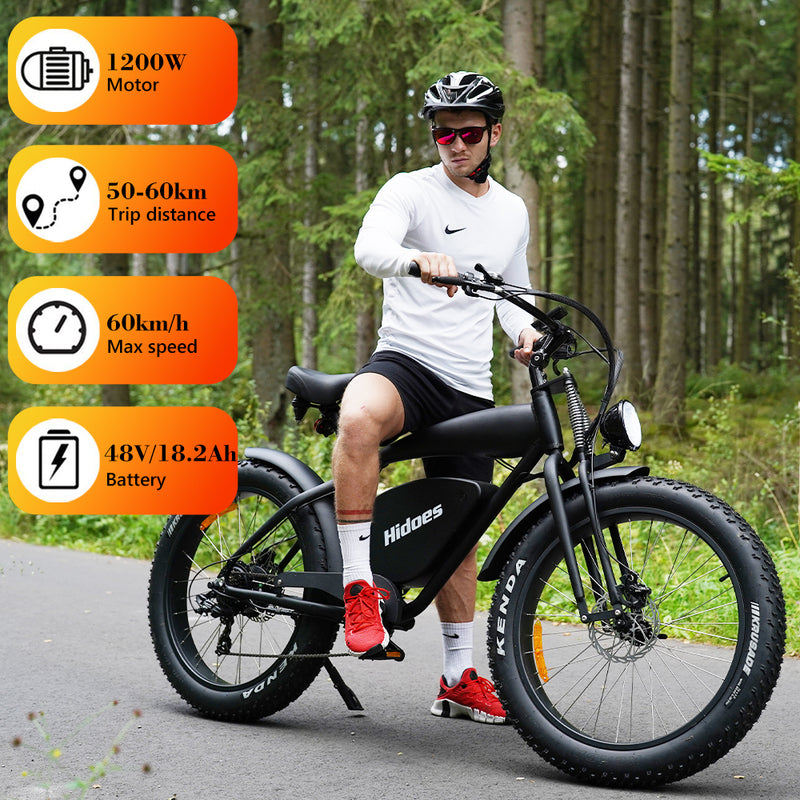 Load image into Gallery viewer, Hidoes® B3 1200W Electric Bike | Retro Fat Tire Electric Bike | 48V 18.2Ah Battery, Long Range 60 Miles