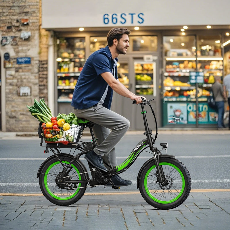 Load image into Gallery viewer, Hidoes C1 folding electric bike, 750w commuter electric bike with passenger seat. The Hidoes C1 come with 48V 13Ah battery, max speed 40km/h, long range 35 km, max load 150kg.