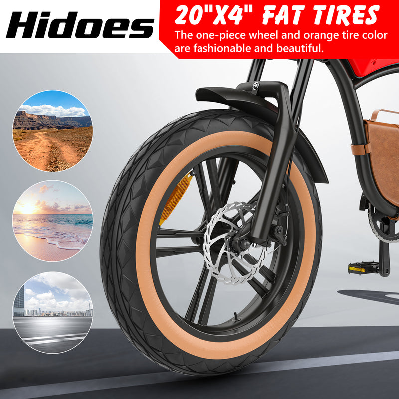 Chargez l&#39;image dans la visionneuse de la galerie, Hidoes® B10 1000W Electric Bike, Fat Tire Cruiser Electric Bike, 48V 13Ah Battery, Long Range 40 Miles
