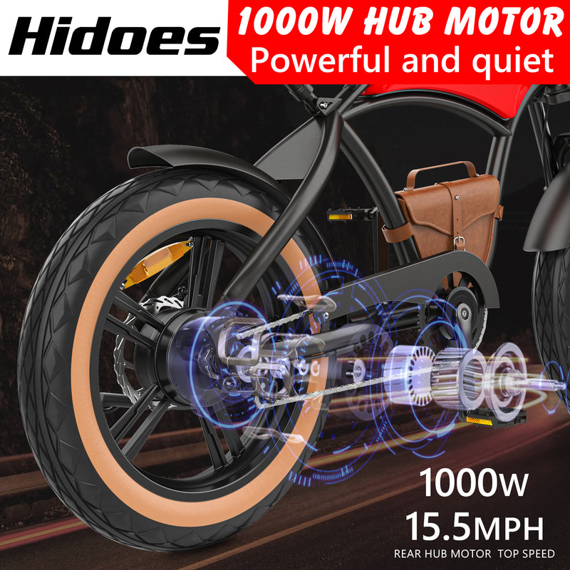 Chargez l&#39;image dans la visionneuse de la galerie, Hidoes® B10 1000W Electric Bike, Fat Tire Cruiser Electric Bike, 48V 13Ah Battery, Long Range 40 Miles
