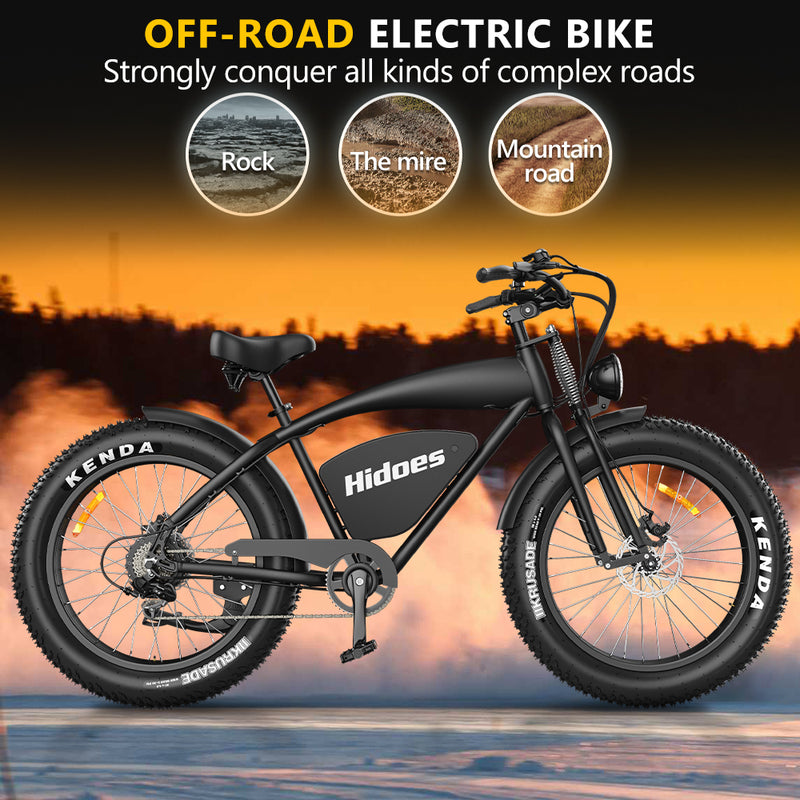 Chargez l&#39;image dans la visionneuse de la galerie, Hidoes® B3 1200W Electric Bike | Retro Fat Tire Electric Bike | 48V 18.2Ah Battery, Long Range 60 Miles
