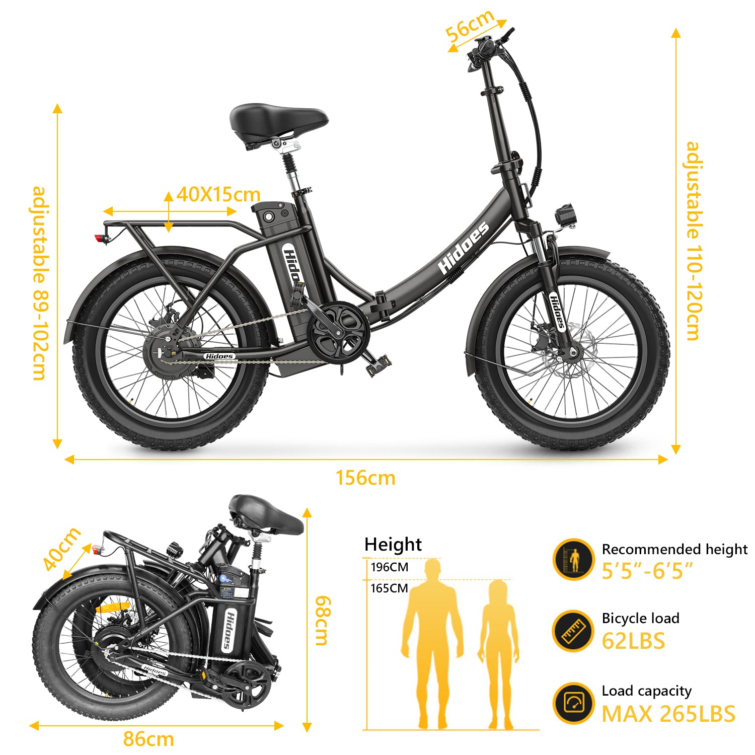 Hidoes C2 Folding electric bike for commuting recommend size