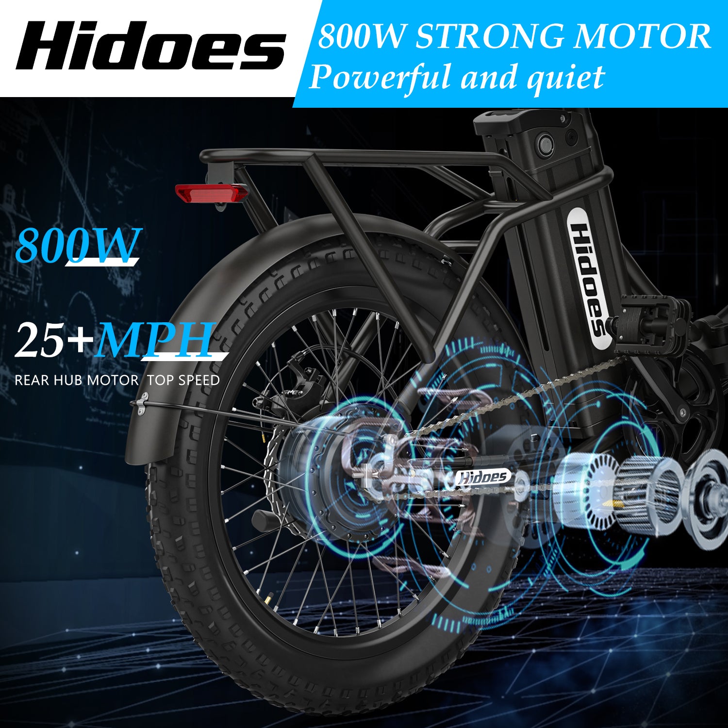 Hidoes C2 Folding electric bike for commuting with 800W motor, max speed 25mph