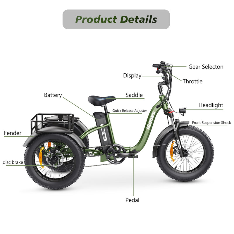 Laden Sie das Bild in Galerie -Viewer, Hidoes ET1 electric tricycle, 3 wheels electric bike for adults
