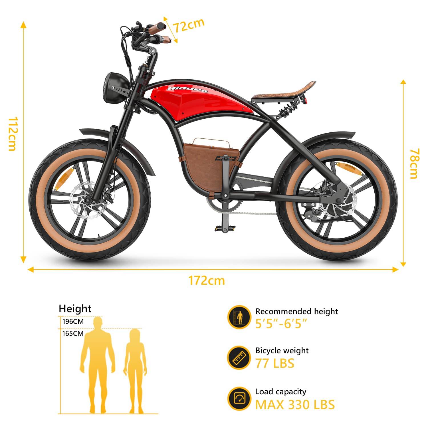 Hidoes® B10 1000W Electric Bike, Fat Tire Cruiser Electric Bike, 48V 13Ah Battery, Long Range 40 Miles