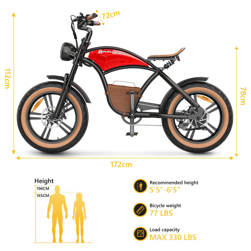 Chargez l&#39;image dans la visionneuse de la galerie, Hidoes® B10 1000W Electric Bike, Fat Tire Cruiser Electric Bike, 48V 13Ah Battery, Long Range 40 Miles
