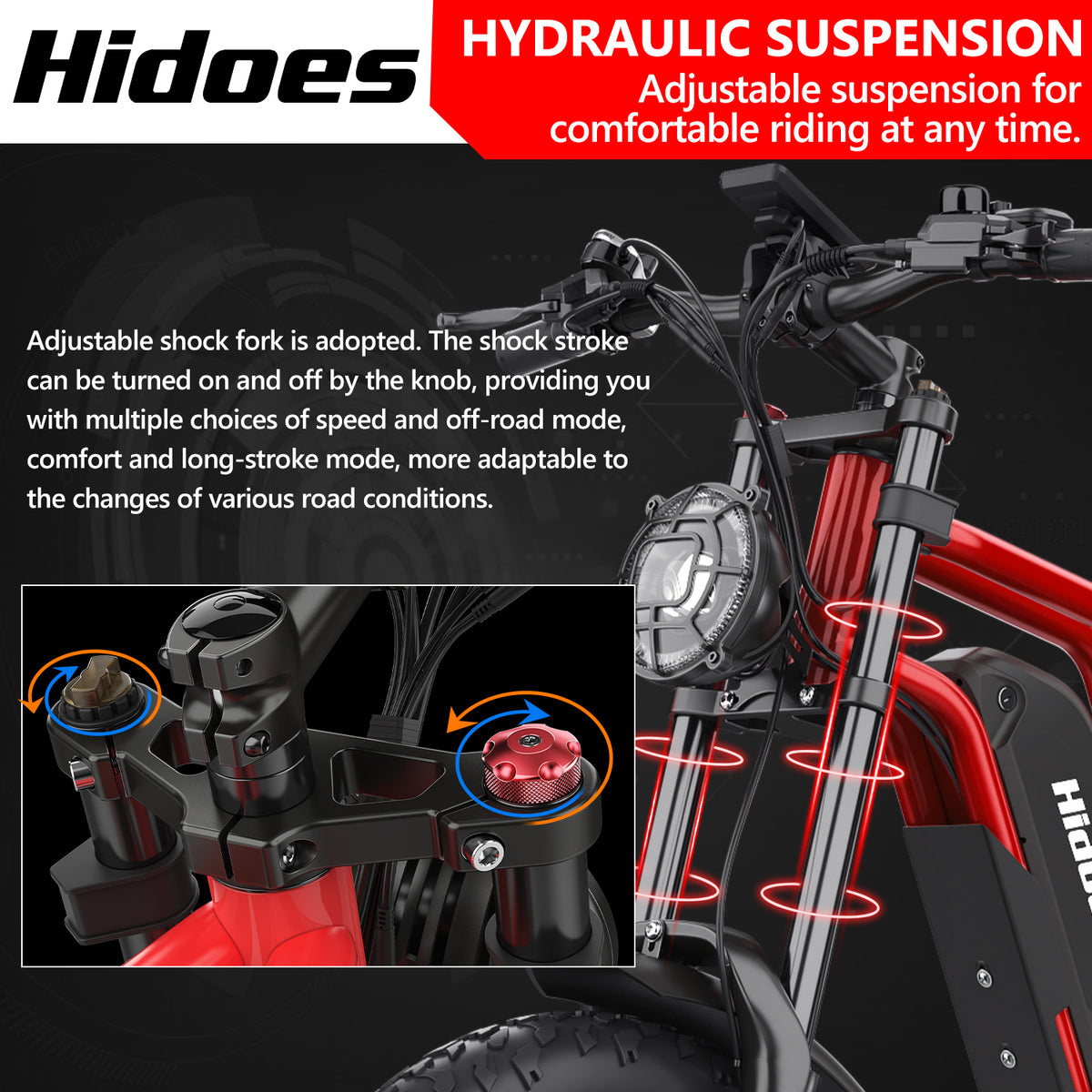 Hidoes B6 fat tire electric bike with adjustable front hydraulic shock absorption system