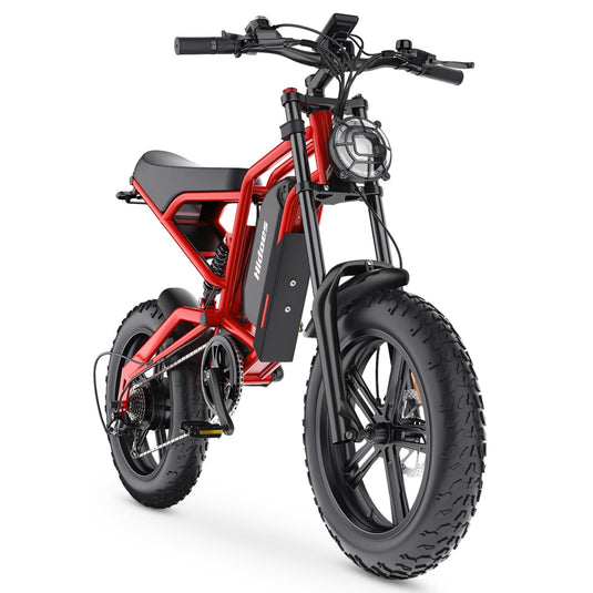 Hidoes® B6 1200W Electric Fat Bike, 20"x4" Fat Tire eBike, 48V 15Ah Battery, 50 Miles Long Range - Red Color