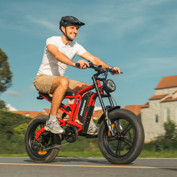 Hidoes® B6 1200W Electric Fat Bike, 20"x4" Fat Tire eBike, 48V 15.6Ah Battery, 50 Miles Long Range - Red Color