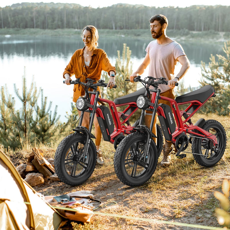 Chargez l&#39;image dans la visionneuse de la galerie, Hidoes® B6 1200W Electric Fat Bike, 20&quot;x4&quot; Fat Tire eBike, 48V 15.6Ah Battery, 50 Miles Long Range - Red Color
