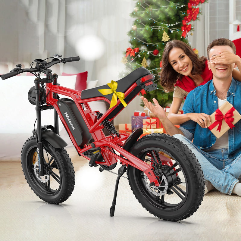 Laden Sie das Bild in Galerie -Viewer, Hidoes® B6 1200W Electric Fat Bike, 20&quot;x4&quot; Fat Tire eBike, 48V 15.6Ah Battery, 50 Miles Long Range - Red Color
