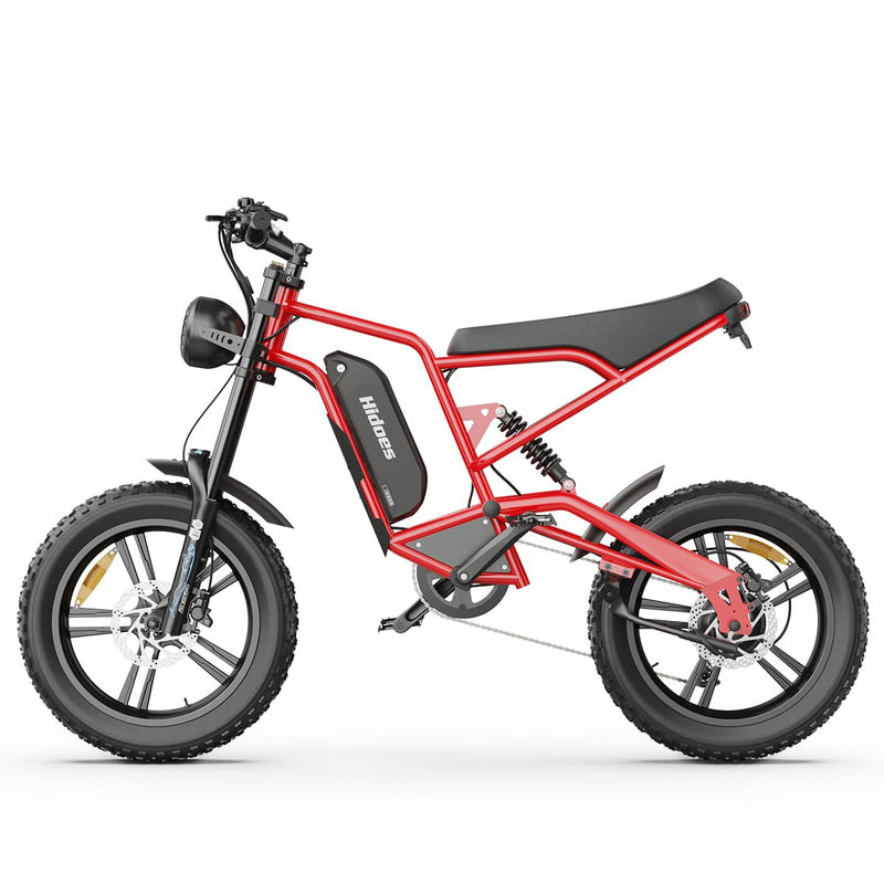 Chargez l&#39;image dans la visionneuse de la galerie, Hidoes® B6 1200W Electric Fat Bike, 20&quot;x4&quot; Fat Tire eBike, 48V 15.6Ah Battery, 50 Miles Long Range - Red Color
