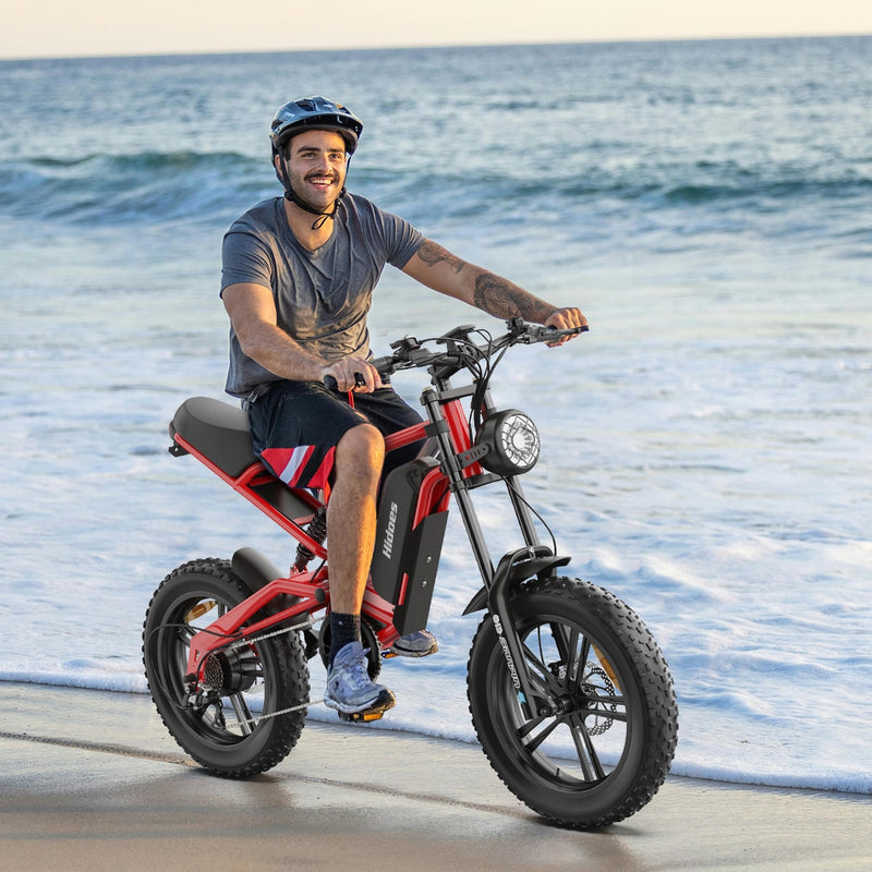 Chargez l&#39;image dans la visionneuse de la galerie, Hidoes® B6 1200W Electric Fat Bike, 20&quot;x4&quot; Fat Tire eBike, 48V 15.6Ah Battery, 50 Miles Long Range - Red Color
